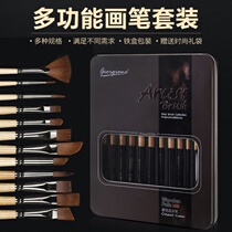 Joercione Nylon Fur Watercolor Painting Pen 12 Suit Water Powder Propylene Oil Paintbrush Iron Case Multifunction Pen Brush Bag