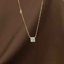 S925 sterling silver square diamond necklace female Korean personality simple cold wind collarbone Diamond zircon neck chain net red tide