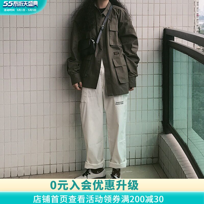 愚人 废 废ksaiwen spring and summer military Japanese light industrial four bags jacket men and women couple shirt jacket tide brand