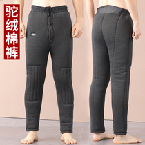 Camel wool mens cotton pants middle-aged and elderly pants mens high waist plus velvet thickened winter warm and cold loose elderly