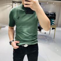 2020 autumn and winter new simple casual short-sleeved mens stretch slim-fit knitted T-shirt tide brand fashion Austrian velvet base shirt