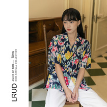 LRUD French short sleeve shirt female summer thin 2021 New Korean version of retro floral top chiffon sunscreen shirt