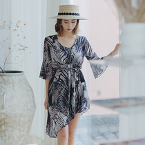 Hot spring swimsuit womens three-piece split skirt style conservative thin belly belly meat high waist shirt large size fat girl swimsuit