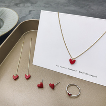 Advanced sense small red heart studs 2020 New Tide Korean temperament niche Red Love silver pin earrings female earrings