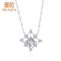 Hi diamond white 18K gold Princess square diamond necklace Pendant Clavicle chain group set with real diamonds Anniversary gift