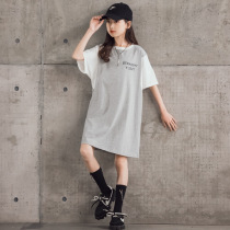 Girls medium and long letter T-shirt summer 2021 new CUHK childrens college style baseball uniform short-sleeved dress