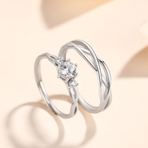 925 Silver Couples Men and Womens Acacia South Korean Personality Opening Diamond Ring Birthday Gift Ring