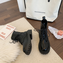 Black Martin Boots Female Tide ins2021 Year Spring Autumn Season New 100 Lap Inglent Wind Slim thin and thick bottom short single boots