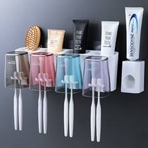 Bathroom non-perforated toothbrush holder Bathroom incognito hanging ledge Transparent creative tooth cup holder Automatic toothpaste rack