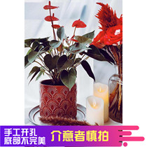 Exotic style exquisite blue powder purple printed flower pot ice glaze ceramic flower ornaments export tail list