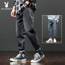 Playboy jeans mens Korean version of the trend loose straight casual wild tide brand ins Hong Kong style boys pants