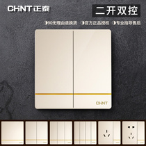 Zhengtai 86 Type Switch Socket panel 2L Champagne gold die-open dual control Erlianz Switch big panel Home concealed