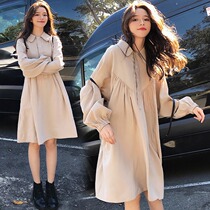 Pregnant womens autumn clothes dress with dress damp 2020 European and American out of the middle long style Loose Shirt Skirt Autumn Winter style Fashion Blouse