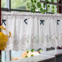 French retro cotton embroidery hollow fabric cotton Korean pastoral bow short curtain half curtain finished floating curtain