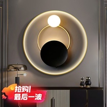 Modern restaurant hanging painting round luxury entrance wall porch decorative painting led lamp painting bedside mural Nordic style