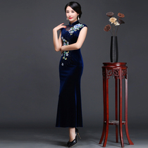 (Cheongsam off code clearance)noble banquet high-grade embroidery velvet hi mother wedding annual party dress