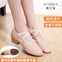 Female Real Leather Teacher Shoes Indoor outer Soft Bottom Belt Heel Dance Shoes Practice Classical Folk Square Body Ballet Shoes