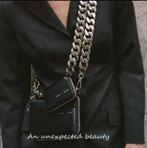 KARA Bag Thick Chain Pocket Metal Mini Packet Bag Single Shoulder Bag New Mini Genuine Leather Square Bag