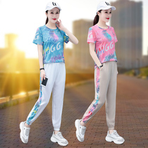 Sports Suit Women 2022 Summer New Fashion Ocean Air Summer Short Sleeve Ice Silk Casual Wear Thin two sets