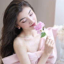 Pink bow tie satin finish wine gown can normally be worn with high waist temperament brief bride betrothed to host banquet