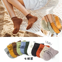 henny rue4 double cotton womens socks socks wooden ears all cotton socks Japanese short tube socks base 19103