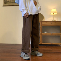 Coffee jeans men summer thin Korean edition trend broad leg trousers in high street tide loose straight tube pants
