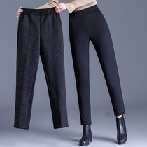 Mother lamb suede pants autumn winter plus suede thickened large code high waist elastic small child small foot cotton pants