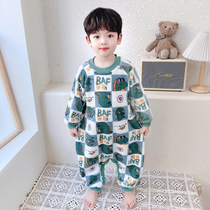 Boys one-piece pajamas flannel autumn and winter boy baby boy sleeping bag crawling clothes anti-kick baby children winter home clothes