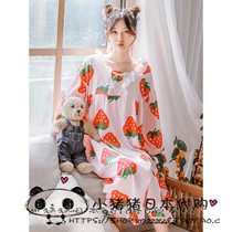 Japanese Gelato Little Fresh Strawberry Loose Sleeping Dress Cute Sweet And Pure Cotton Pyjamas Women Summer Spring Home Clothes