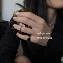 hellojune 925 Silver Black Glue Elliptic Tail Ring Combination Small Flower Tail Ring with Joint Ring