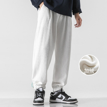 KDZ autumn and winter leisure sports pants mens tide Korean version plus velvet toe trousers winter solid color wild loose pants