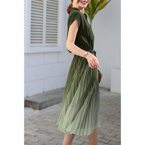 Mularsa method elegant gradient upright collar 100 plexen snowspun one-piece dress woman 2021 Summer closeout slim long dress