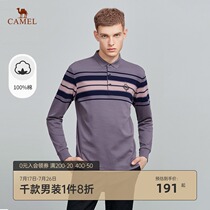 Camel mens clothing 2021 autumn new polo shirt lapel contrast color fashion long-sleeved polo top long-sleeved T-men