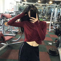 Fitness girl loose navel short sports top running quick-drying long sleeve T-shirt yoga suit new blouse thin