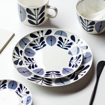 Collection Time Nordic Blue Series Bone China Tableware Plate Rice Bowl Cup Ceramic Dinner Plate Breakfast Plate