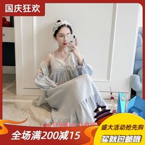 soft honey long lace nightgown female spring and autumn Princess Palace wind long sleeve pajamas winter three sets