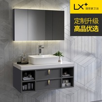 Ideal home Modern light luxury bathroom cabinet Solid wood wash basin Mirror cabinet combination beauty salon Small apartment wash table waterproof