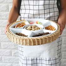 Circular rattan tray tray ceramic dried fruit case suit fruit tray parquet sector Lattice Zero Food Tray Material Tray