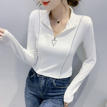 Half-height collar undershirt woman autumn winter 2021 new stylish zip T-shirt Long sleeves Supper for a warm blouses