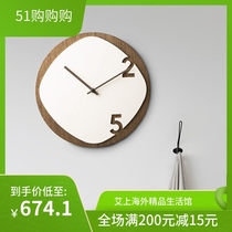 Italian hanging bell pure wooden minimalist design solid wood living room round wall clock home mute hanging clock 30cm