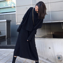 Autumn and winter 2021 New Hepburn style French black jumpsuit dress large size womens fashion slim two-piece suit