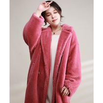 NZ Qiao Jingjing Tongan M family teddy pink teddy bear coat girl full wool sheep cut velvety fur jacket winter