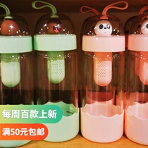 We bear tea glass cup 370ml name Genesis miniso white bear brown panda water cup