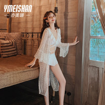 Yimeishan bikini swimsuit female fairy fan sexy bikini three-piece swimsuit white Xia Xian thin swimsuit