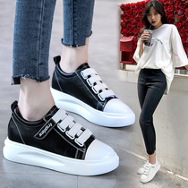 Tide brand velcro leather thick-soled white white shoes Korean version of the wild fall height-increasing platform shoes breathable casual womens shoes