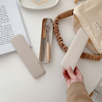 Japanese-style Portable Chopsticks Spoon Fork Three Pieces Set Stainless Steel Students Offer Tableware Box Single-person Clothes