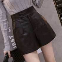 Leather shorts woman 2021 spring autumn new foreign air display slim 100 lap pants outside wearing high waist A word PU leather boot pants