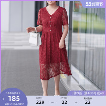 MsShe Big Code Womens Dress 2022 New Summer Dress Fat Mm Temperament Palace Wind Lace V neckline Lace Dress dress