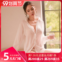 Sexy pajamas female transparent boyfriend BF shirt chiffon perspective seduction nightgown