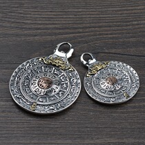 S925 pure silver retro Thai silver craftsmanship Jiugong gossip placard pendant ornament Waist Card Car Hung